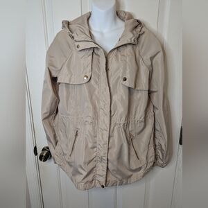 Cavalini Original Women's Hooded, Chinched Jacket Windbreaker, Beige Tan, Size L